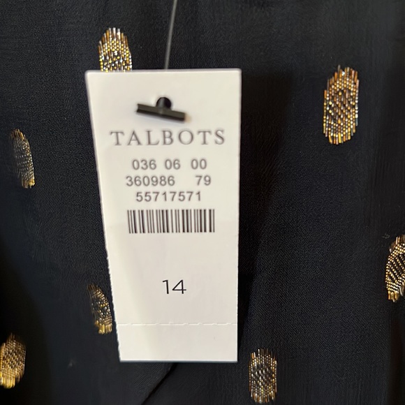 NWT{Talbots}Sz 14 Black Chiffon w/Gold Dot Maxi Vneck Sleeveless Dress - Picture 7 of 8